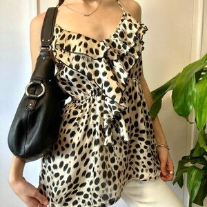 💜 Seductions Leopard Print Ruffled Tank Top